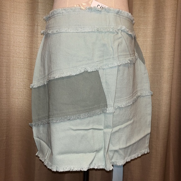 Very J Colorblock Sage Frayed Denim Button Mini Skirt Casual Womens Large - Picture 4 of 15
